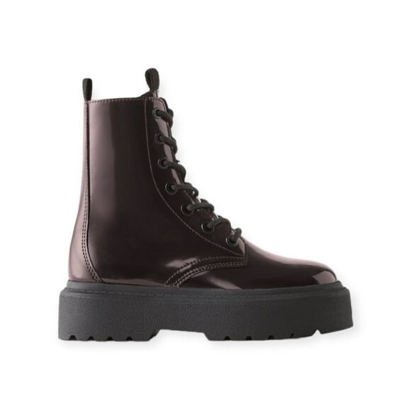 ZARA Kids | Maroon | FAUX PATENT LEATHER ANKLE BOOTS - Picture 2 of 8
